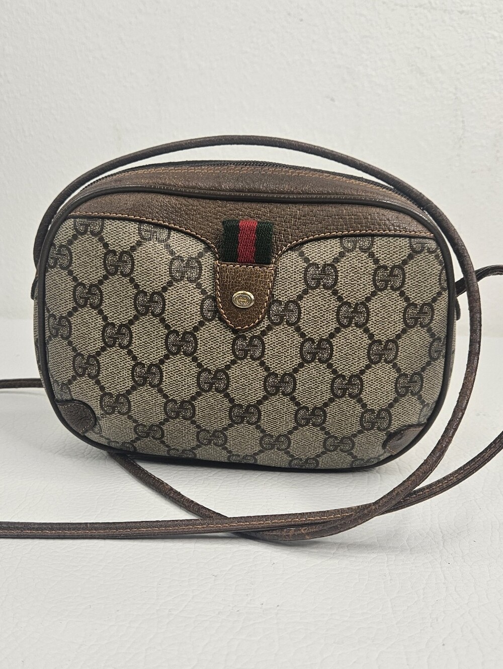 Authentic Vintage 80s Gucci GG Supreme Web Stripe Mini Camera Crossbody Bag